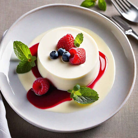 Panna cotta à la vanille, au chocolat blanc et aux fraises